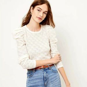 LOFT Soft White Puff Sleeve Top Size L